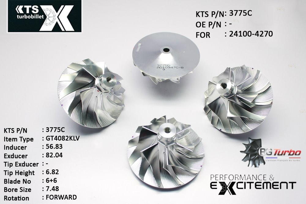 Turbo ROUE FORGÉE MFS PERFORMANCE - 6+6 PALES - INDUCER : 56,83 - EXDUCER : 82,04 - TYPE : GT4082KLVANGLE : 45° - ROTATION : Forward - SUPER BACK : 5,4 - BORE SIZE : 7,48
